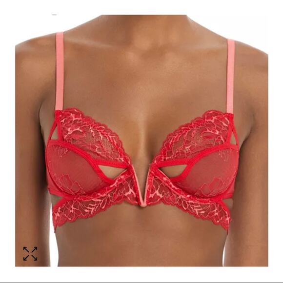 Thistle & Spire Kane V Wire Cut Out Keyhole Chili Red Lace Bra NWT 32E - Picture 1 of 5